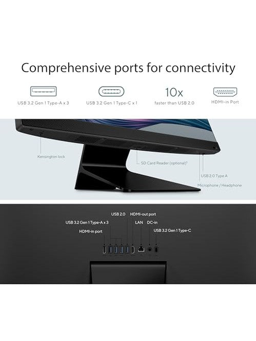 ASUS M3702 All-in-One, 27” FHD Display, AMD Ryzen™ 5 7520U Processor, 16GB RAM, 1TB SSD, Windows 11 Home, Kensington Lock, Black, M3702WFA-PB506