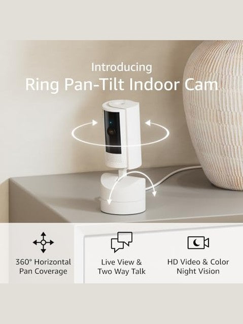 Ring Pan-Tilt Indoor Cam | See all around with 360° pan coverage, HD video, plus Two-Way Talk (2024 release) | White