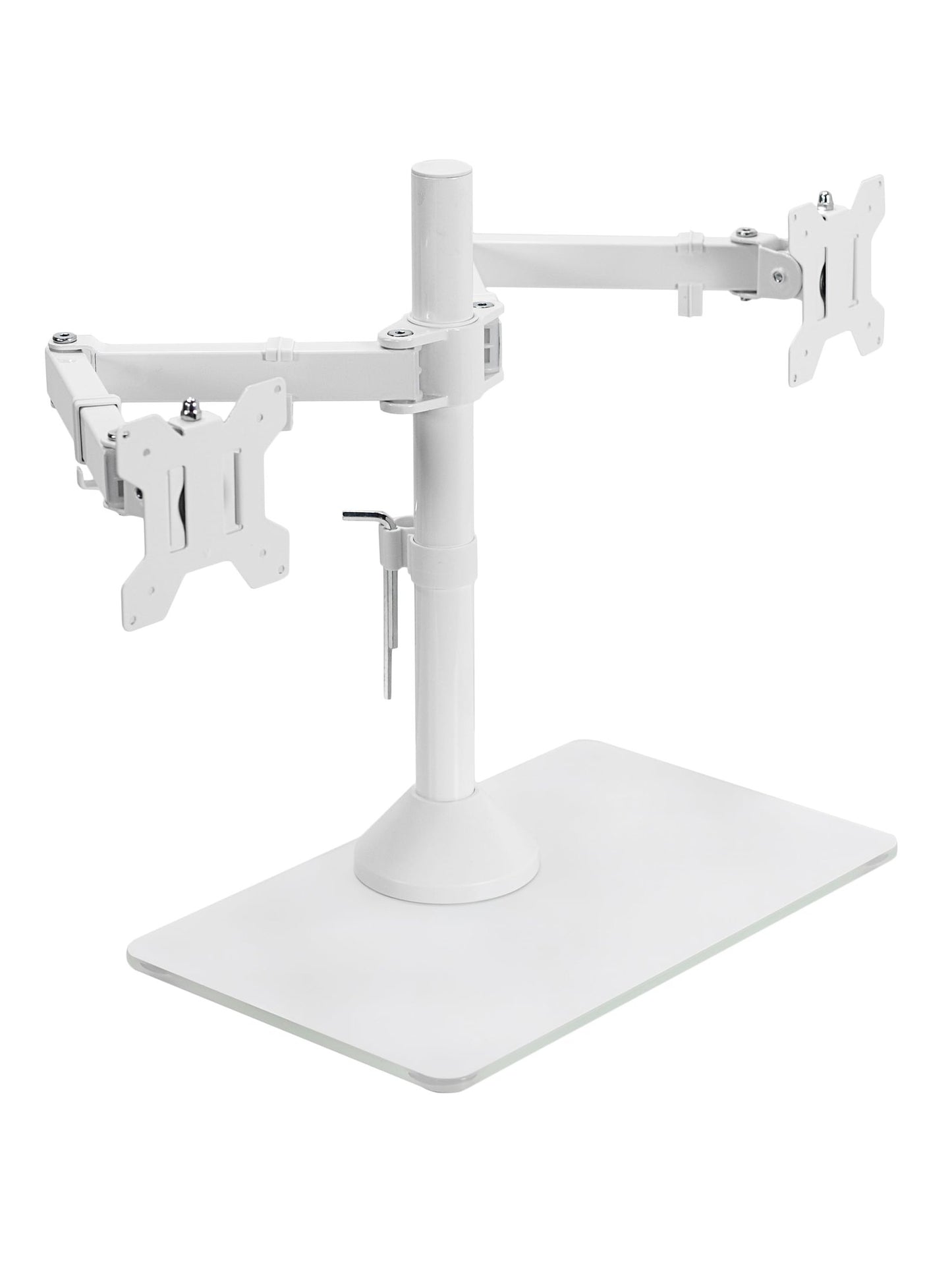 VIVO Freestanding Dual Monitor Stand with Sleek Glass Base and Adjustable Arms, Mounts 2 Screens up to 32 inch and 22 lbs Each, White, STAND-V002FGW