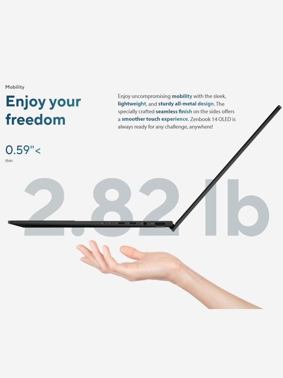 Asus ZenBook 14 OLED Q415 Business Laptop (14" FHD+ Touchscreen, 14-Core Ultra 5 125H (> i7-1360P), 8GB DDR5 RAM, 1TB SSD) AI PC, 15-Hr Long Battery Life, FHD Webcam, Win 11 Home w/AI Copilot