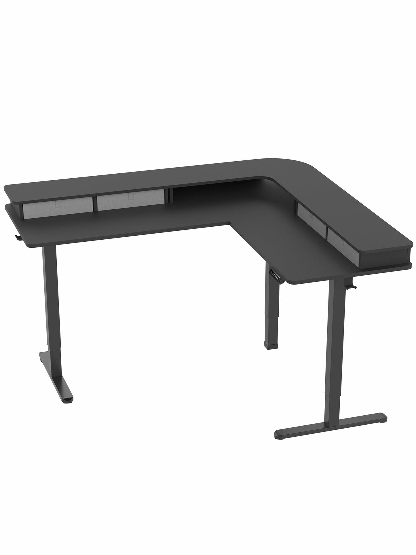 VIVO Electric 2-Tier Corner L-Shaped 63 x 55 inch Standing Desk, Height Adjustable, Memory Controller, Black Top Black Frame, Dark Gray Drawers, DESK-E3CVB