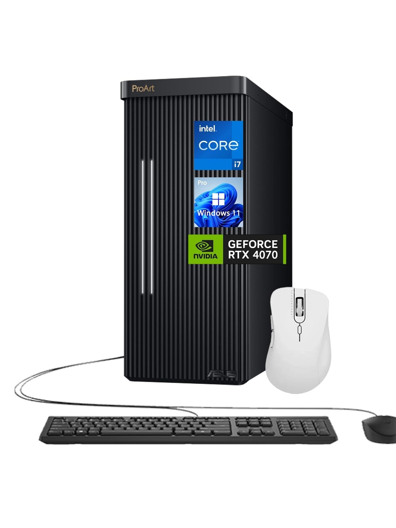 ASUS ProArt Station PD500TE High-Performance Desktop, Intel i7-13700, GeForce RTX 4070, Multizone Cooling, 64GB RAM, 2TB SSD, for Designing, 3D Modeling, with Thunderobot ML101 Wireless Mouse Bundle