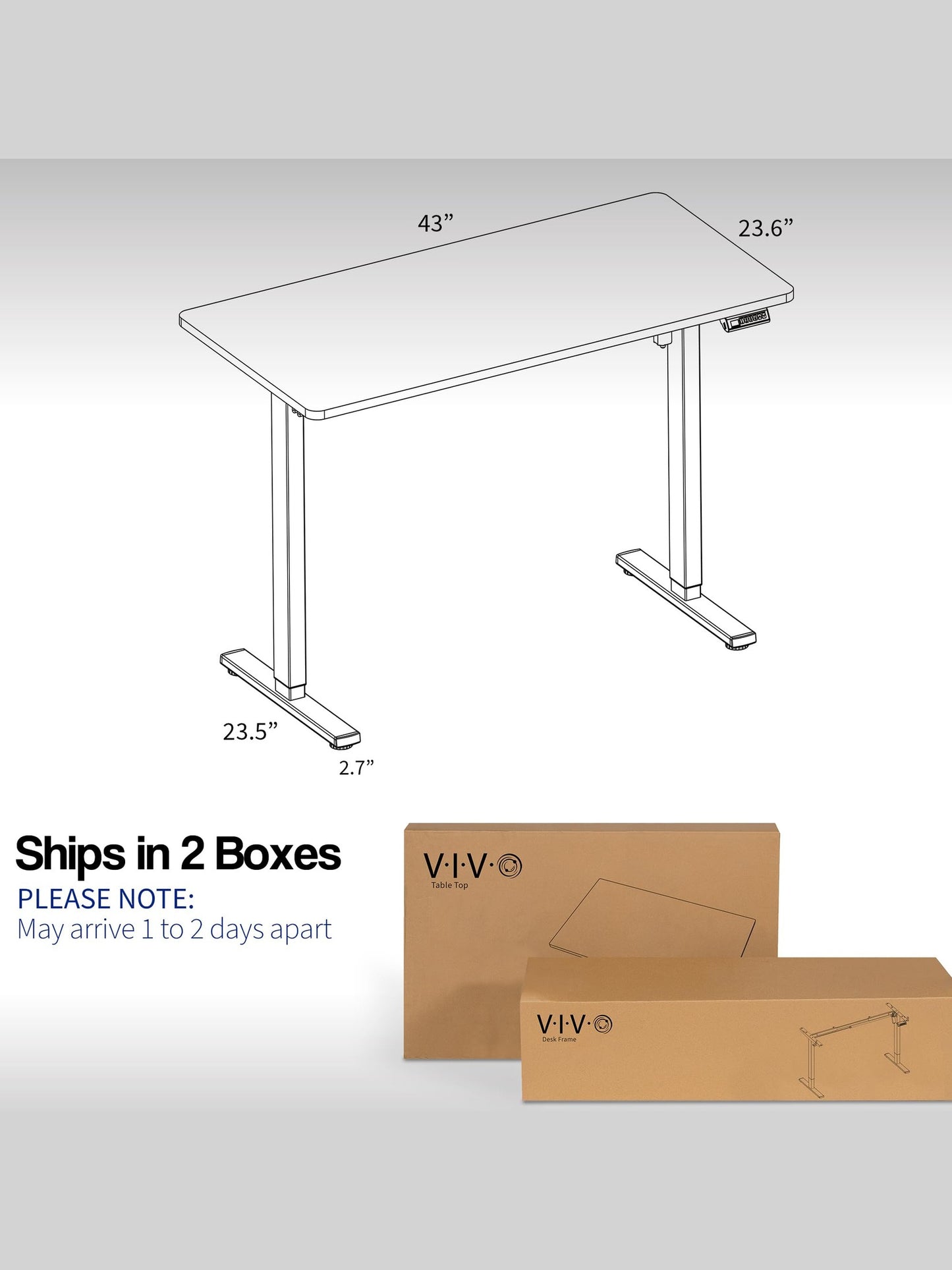 VIVO Electric 43 x 24 inch Standing Desk Workstation, Memory Controller Height Adjustment, 1B Series, One-Piece Black Top, Black Frame, DESK-KIT-1B4B