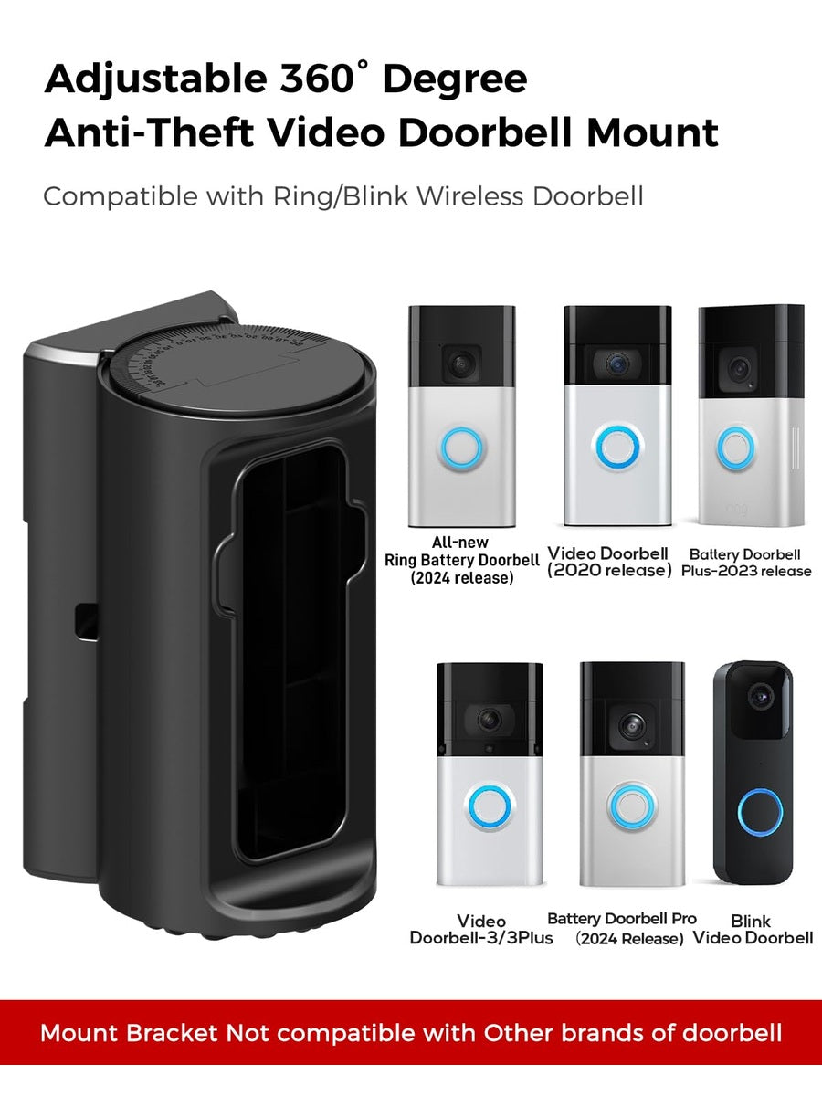 Adjustable 360° Degree Doorbell Angle Mount Compatible with Ring/Blink Wireless Video Doorbell/Battery Doorbell Plus/Pro Mount, Ring Camera Holder Door Mount no Drill