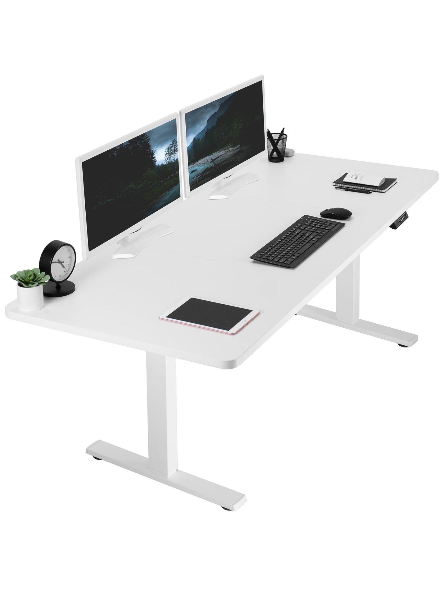 VIVO Electric 71 x 30 inch Standing Desk Workstation, Memory Controller Height Adjustment, 1B Series, White Top White Frame, DESK-KIT-1W7W