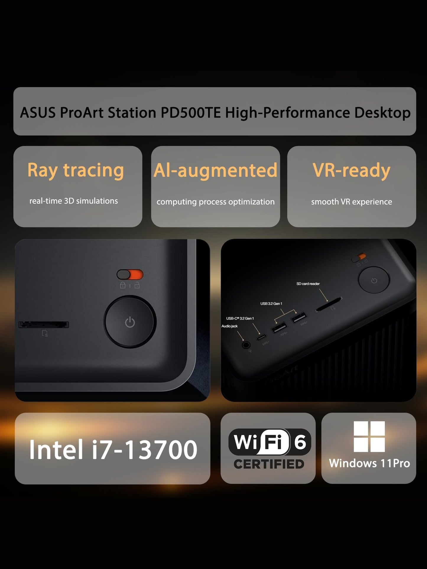 ASUS ProArt Station PD500TE High-Performance Desktop, Intel i7-13700, GeForce RTX 4070, Multizone Cooling, 64GB RAM, 2TB SSD, for Designing, 3D Modeling, with Thunderobot ML101 Wireless Mouse Bundle