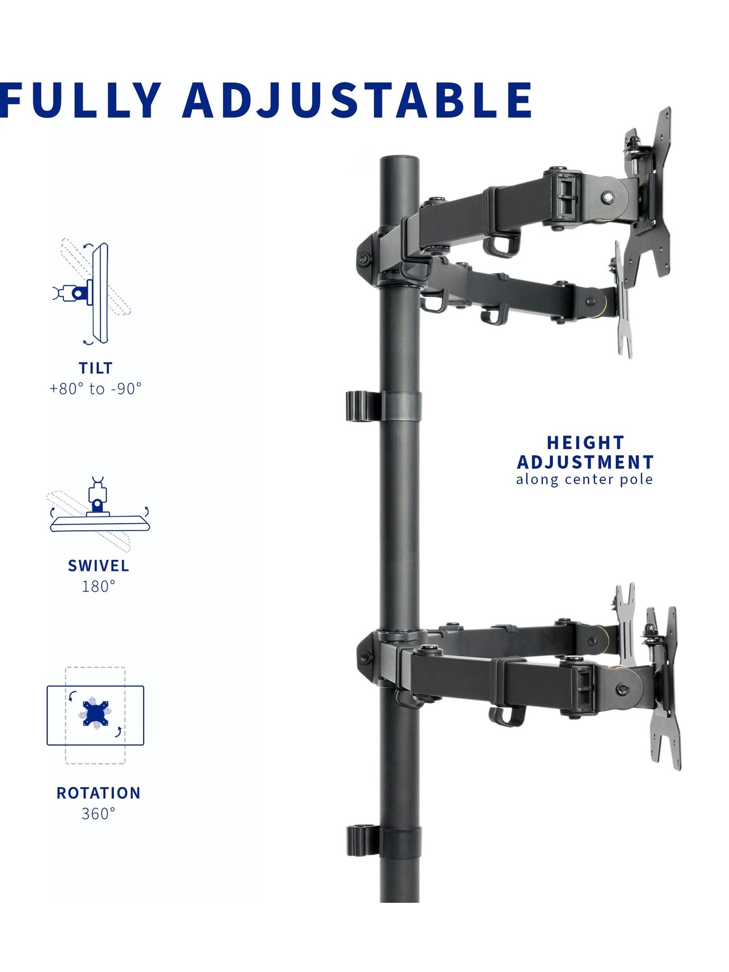 VIVO Quad 13 to 30 inch LCD Monitor Desk Mount, Fully Adjustable Stand with Tilt and Swivel, Holds 4 Screens with Max VESA 100x100, STAND-V004