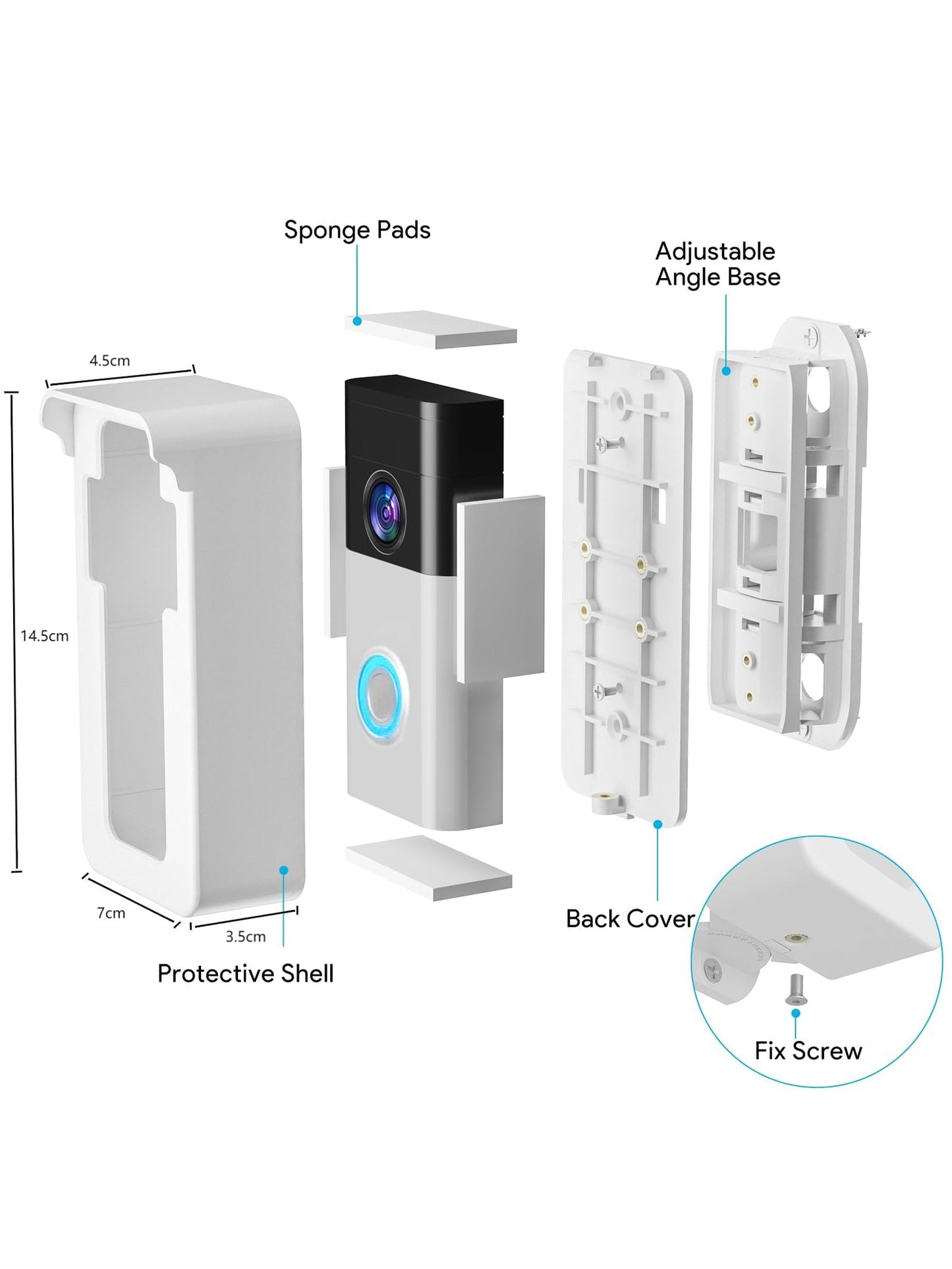 Anti-Theft Doorbell Angle Mount Compatible with Ring/Blink Video Doorbell 1 2 3 Plus 4 Pro 2, Outdoor Camera Mount Holder 45-135 Degree Adjustable, Doorbell Door Mount for Apartments, White