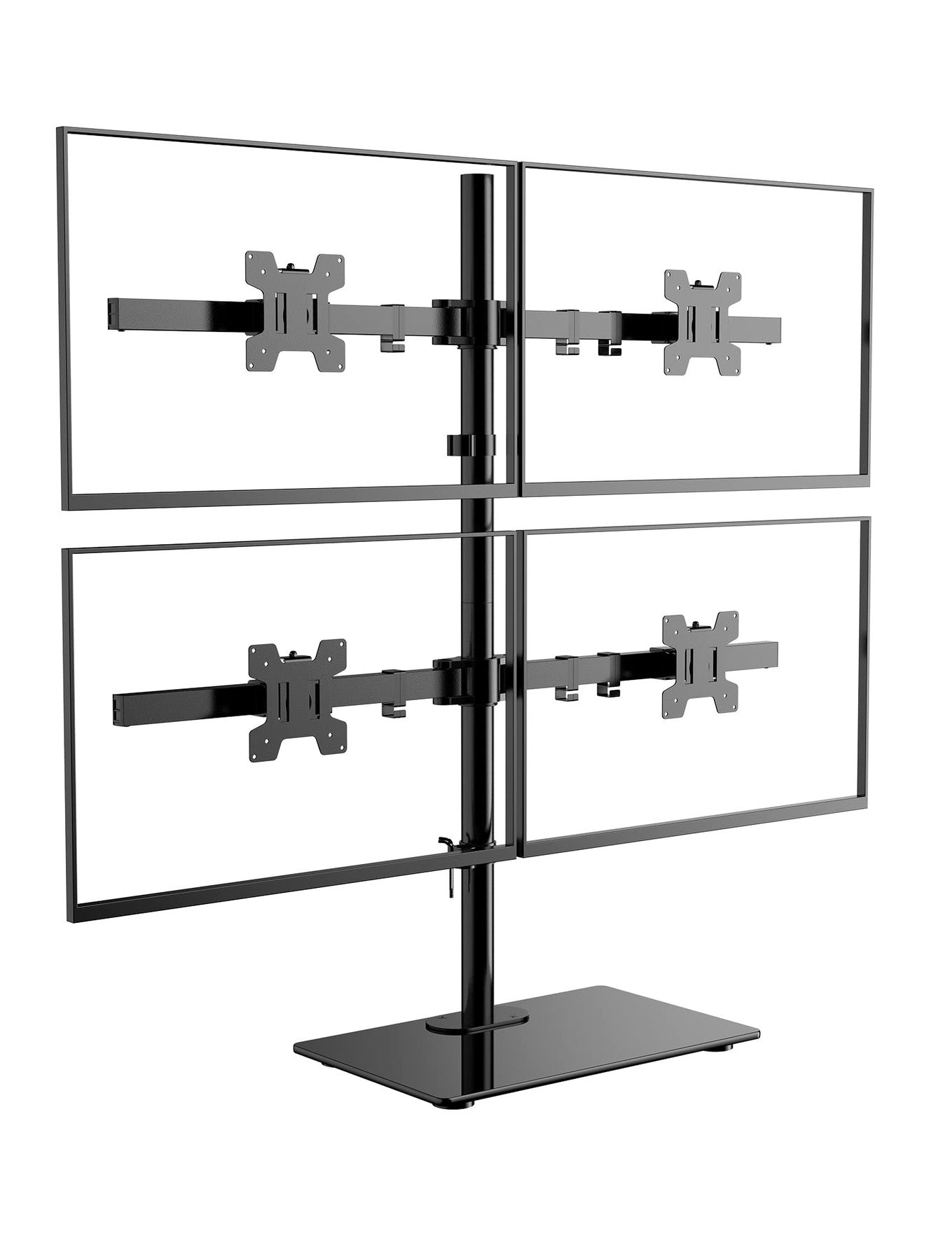 WALI Freestanding Quad Monitor Mount for 17-27 Inch Screens, Fully Adjustable 4 Monitor Stand with Swivel, Tilt, Rotation, Glass Base, Max Load 22 lbs per Arm (GMF004), Black