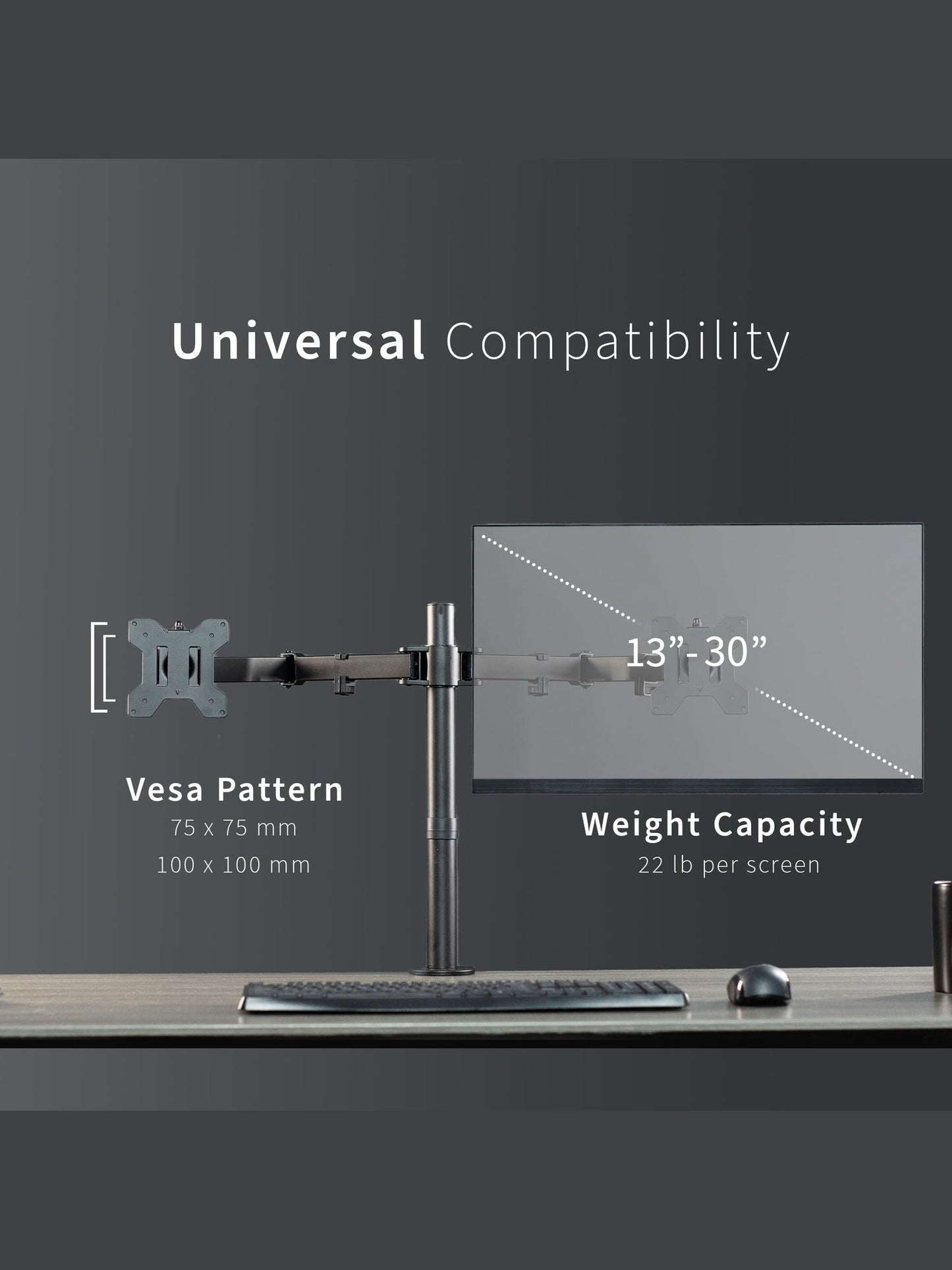 VIVO Dual Monitor Desk Mount, Heavy Duty Fully Adjustable Steel Stand, Holds 2 Computer Screens up to 30 inches and Max 22lbs Each, Black, STAND-V002