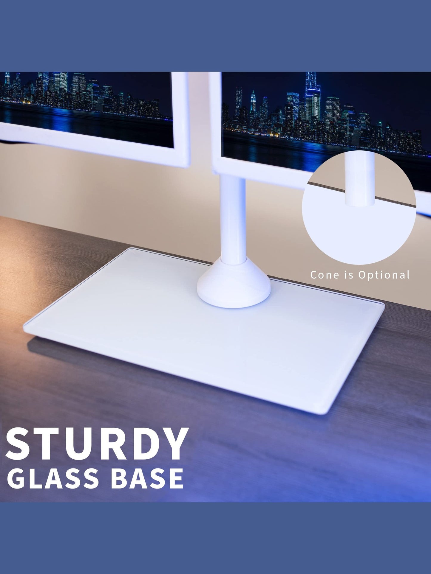 VIVO Freestanding Dual Monitor Stand with Sleek Glass Base and Adjustable Arms, Mounts 2 Screens up to 32 inch and 22 lbs Each, White, STAND-V002FGW