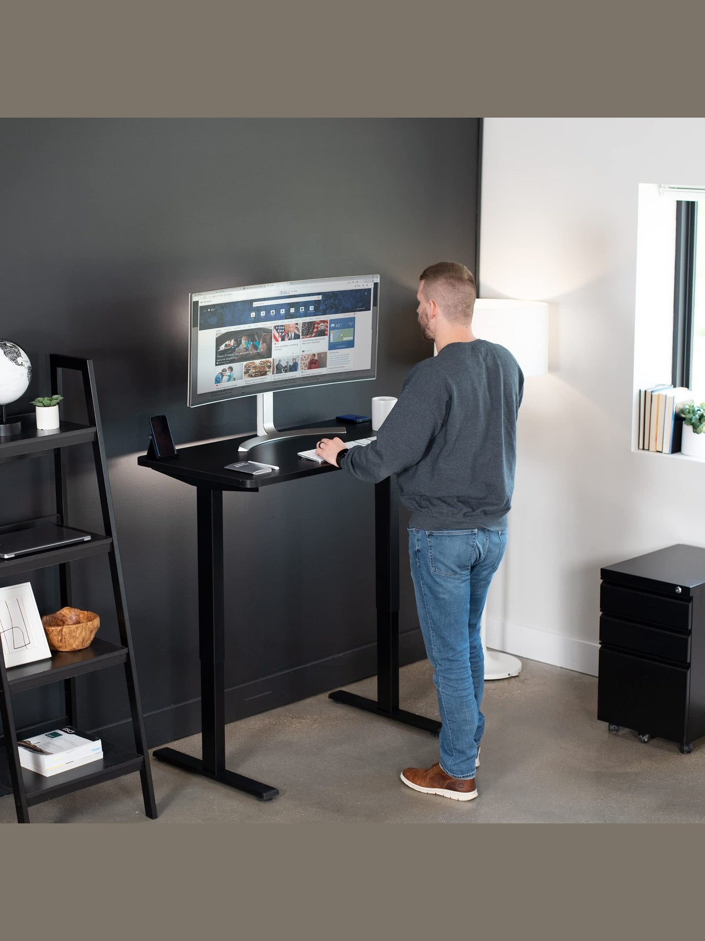 VIVO Electric 43 x 24 inch Standing Desk Workstation, Memory Controller Height Adjustment, 1B Series, One-Piece Black Top, Black Frame, DESK-KIT-1B4B