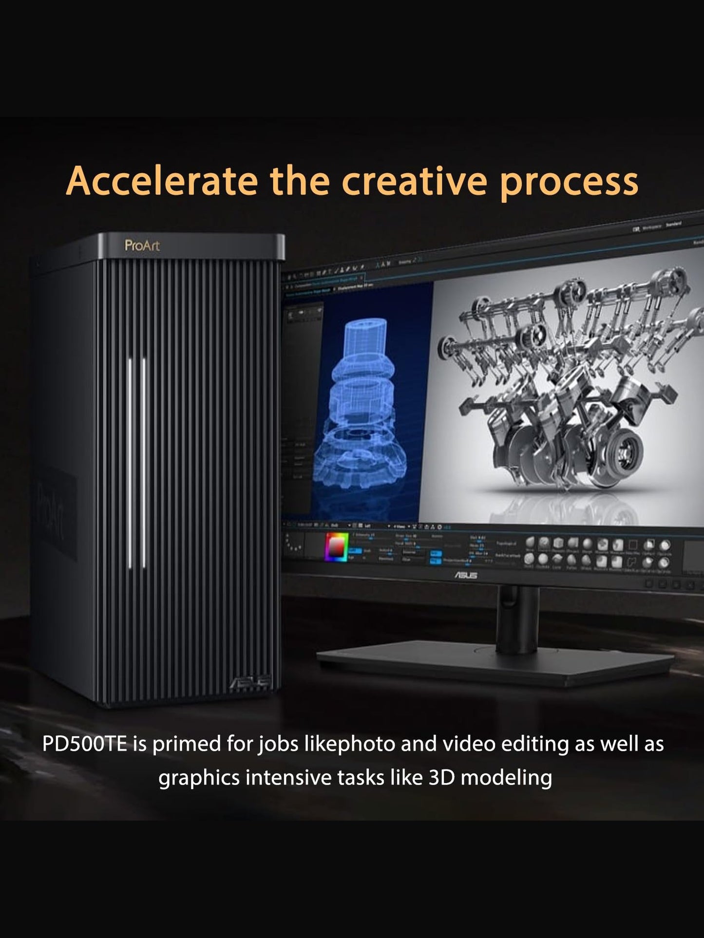 ASUS ProArt Station PD500TE High-Performance Desktop, Intel i7-13700, GeForce RTX 4070, Multizone Cooling, 64GB RAM, 2TB SSD, for Designing, 3D Modeling, with Thunderobot ML101 Wireless Mouse Bundle