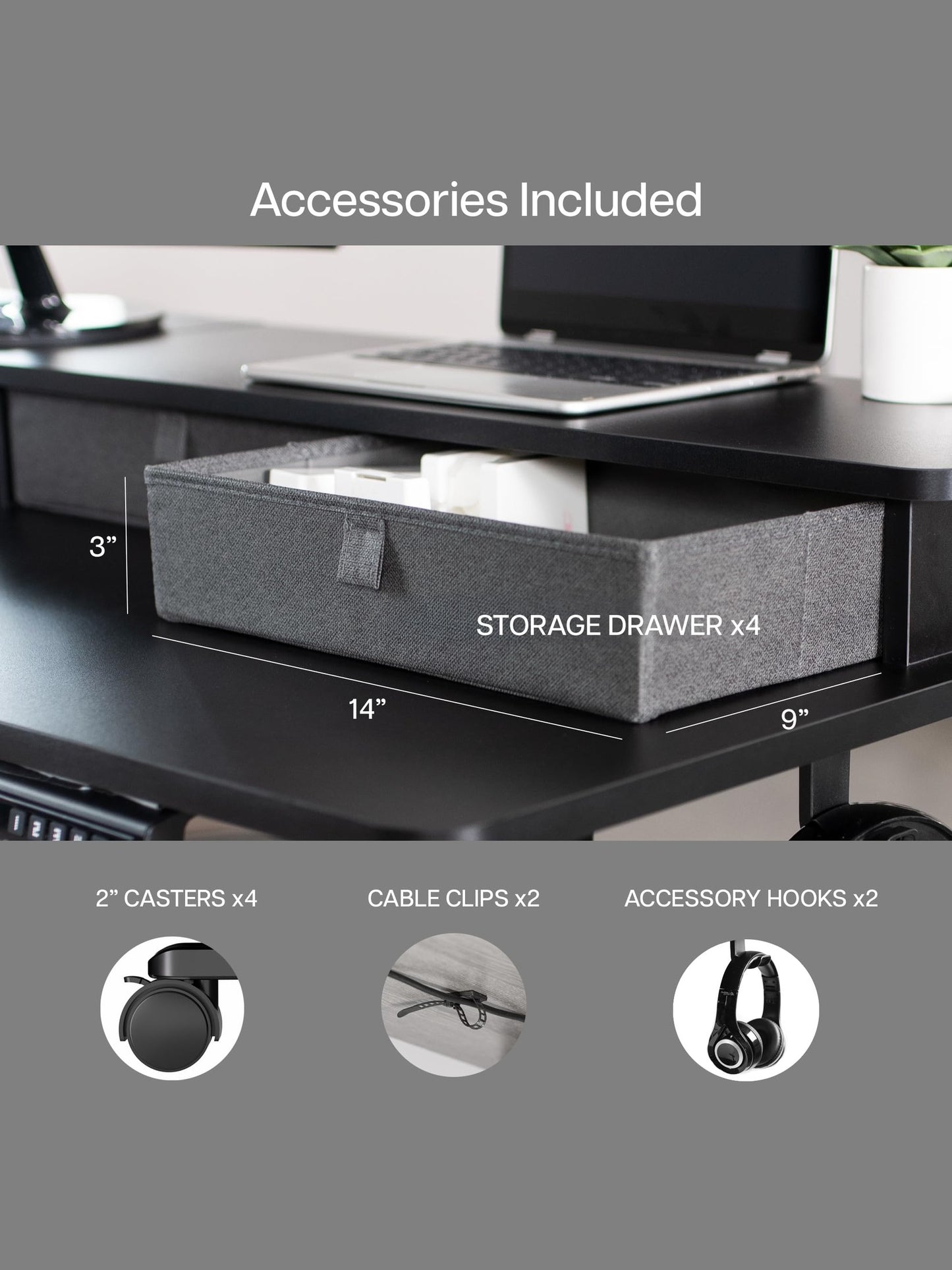 VIVO Electric 2-Tier Corner L-Shaped 63 x 55 inch Standing Desk, Height Adjustable, Memory Controller, Black Top Black Frame, Dark Gray Drawers, DESK-E3CVB