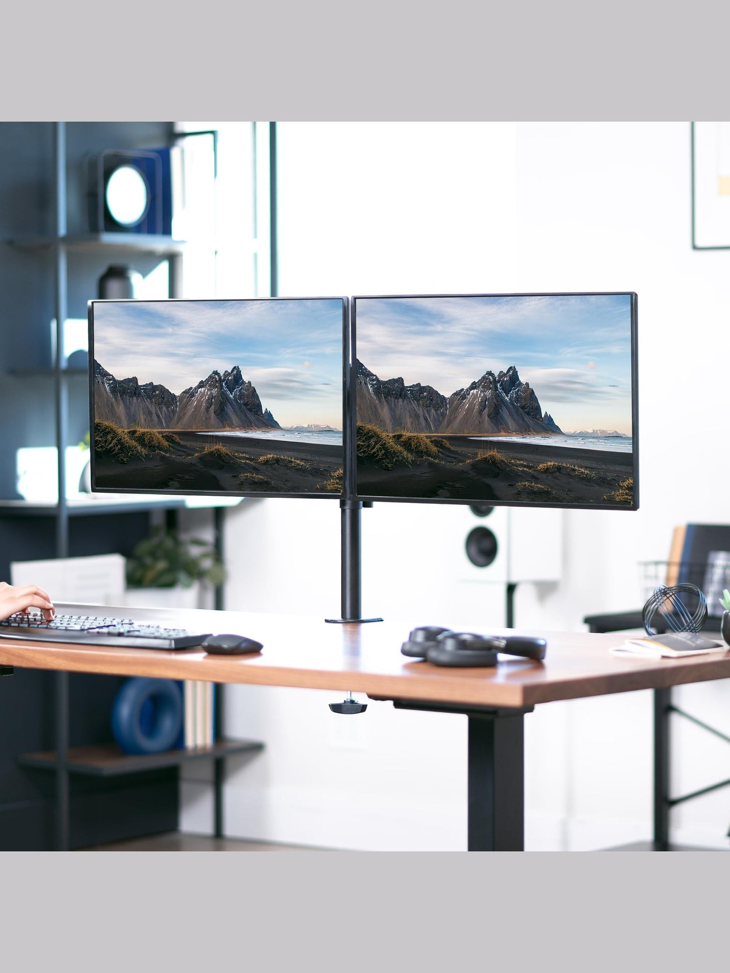 VIVO Dual Monitor Desk Mount, Heavy Duty Fully Adjustable Steel Stand, Holds 2 Computer Screens up to 30 inches and Max 22lbs Each, Black, STAND-V002
