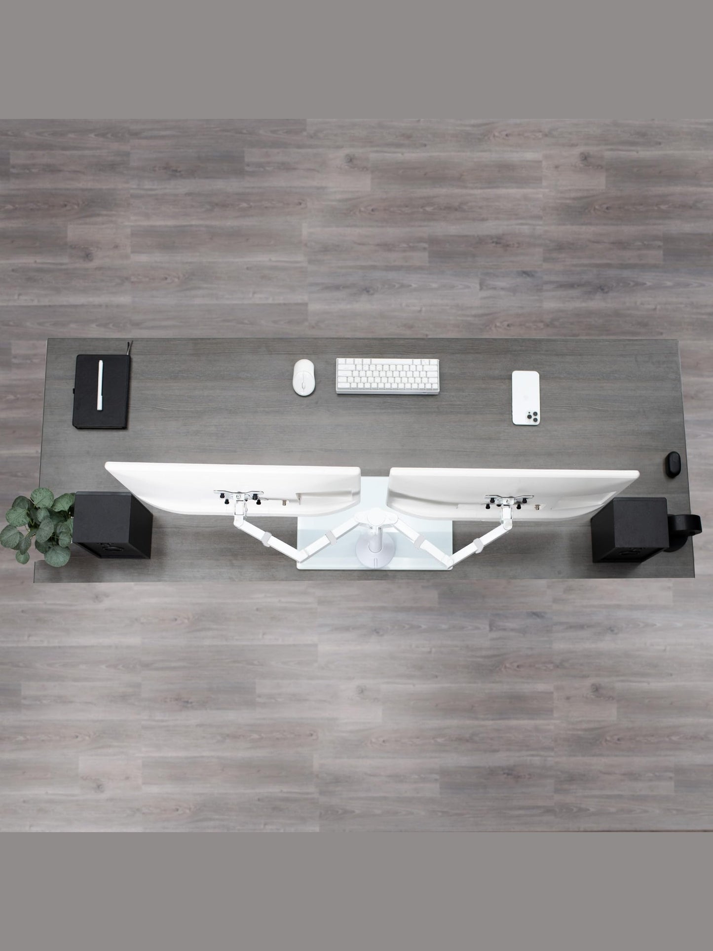 VIVO Freestanding Dual Monitor Stand with Sleek Glass Base and Adjustable Arms, Mounts 2 Screens up to 32 inch and 22 lbs Each, White, STAND-V002FGW