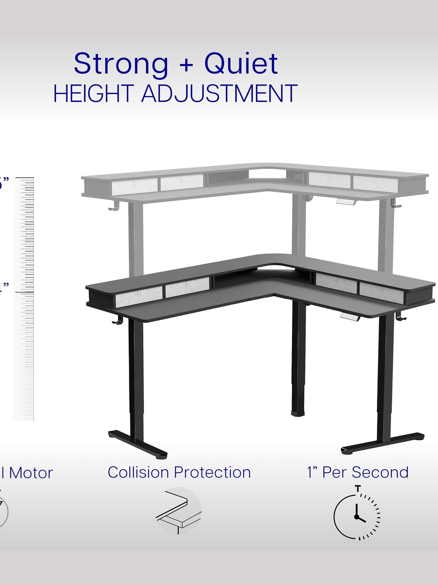 VIVO Electric 2-Tier Corner L-Shaped 63 x 55 inch Standing Desk, Height Adjustable, Memory Controller, Black Top Black Frame, Dark Gray Drawers, DESK-E3CVB