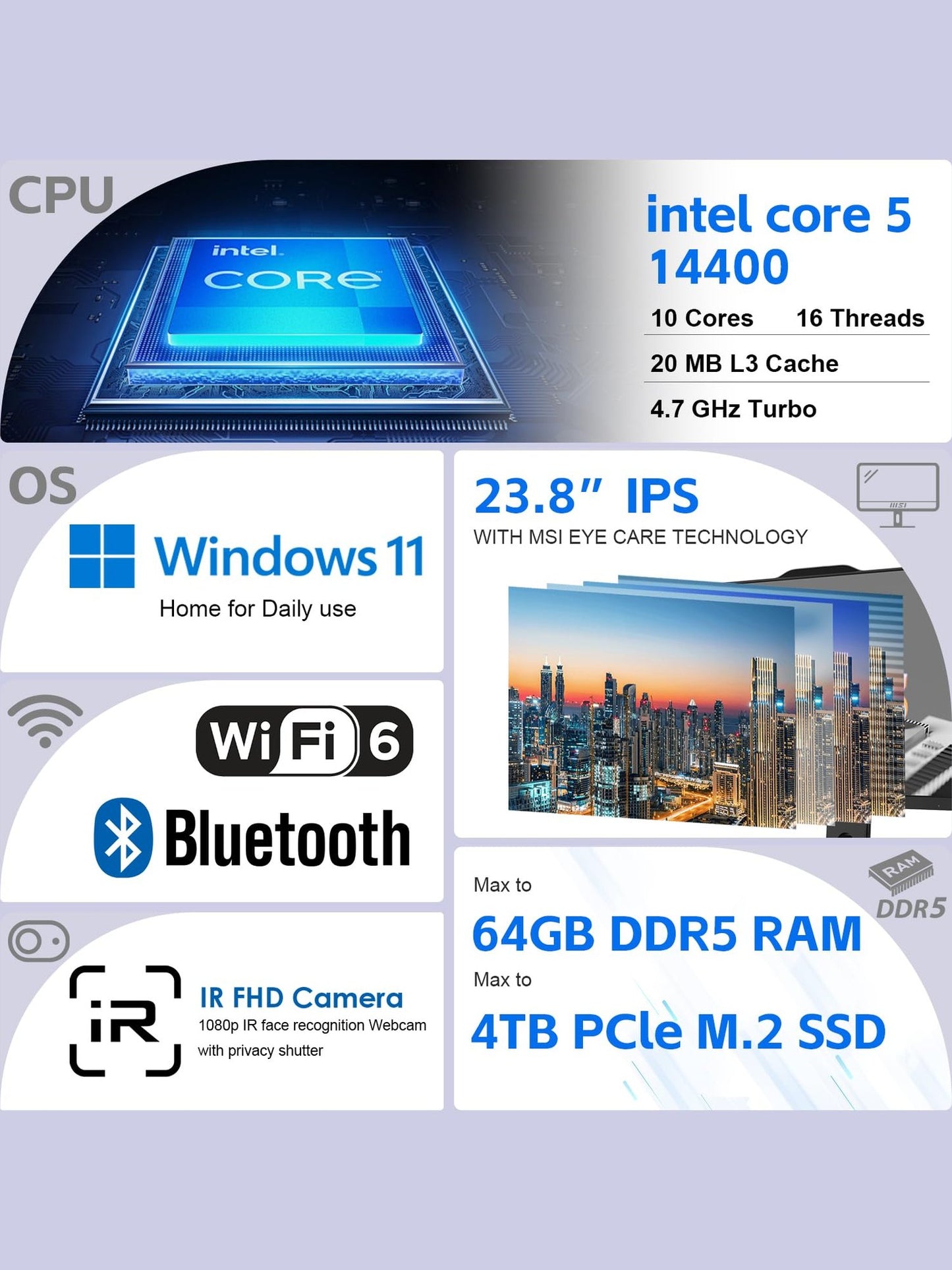 MSI Pro 23.8" FHD 100Hz Intel i5-14400 Business AI AIO Desktop, 32GB RAM, 1TB SSD, Adjustable Height & Angle, Webcam, Mountable Design, Bundle with Thunderobot ML101 Wireless Mouse