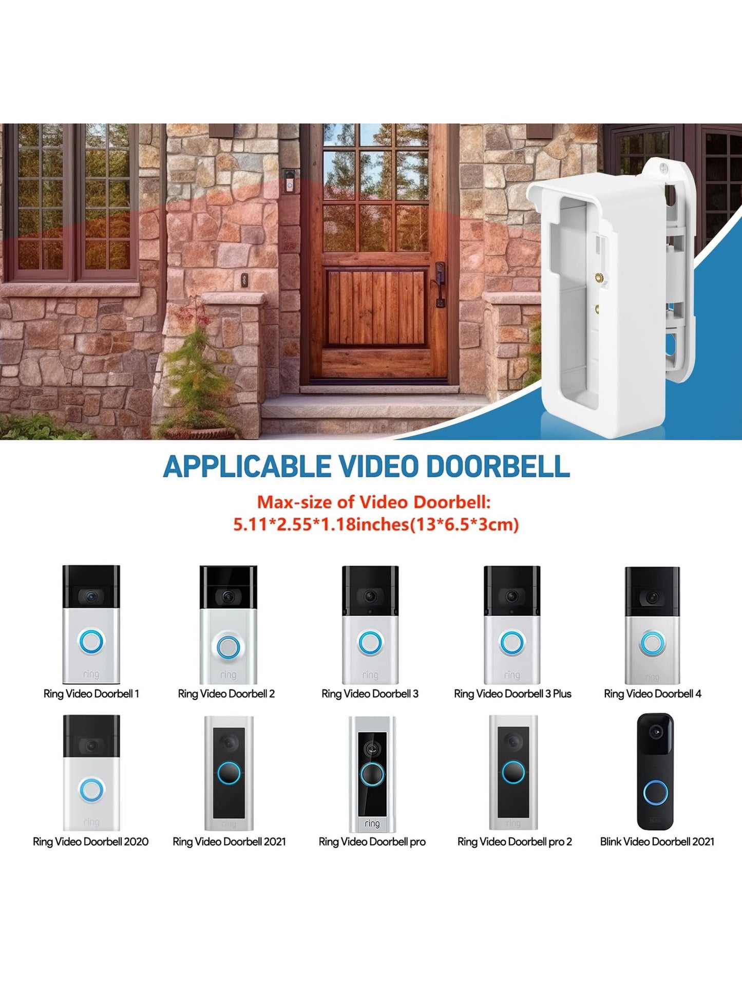 Anti-Theft Doorbell Angle Mount Compatible with Ring/Blink Video Doorbell 1 2 3 Plus 4 Pro 2, Outdoor Camera Mount Holder 45-135 Degree Adjustable, Doorbell Door Mount for Apartments, White