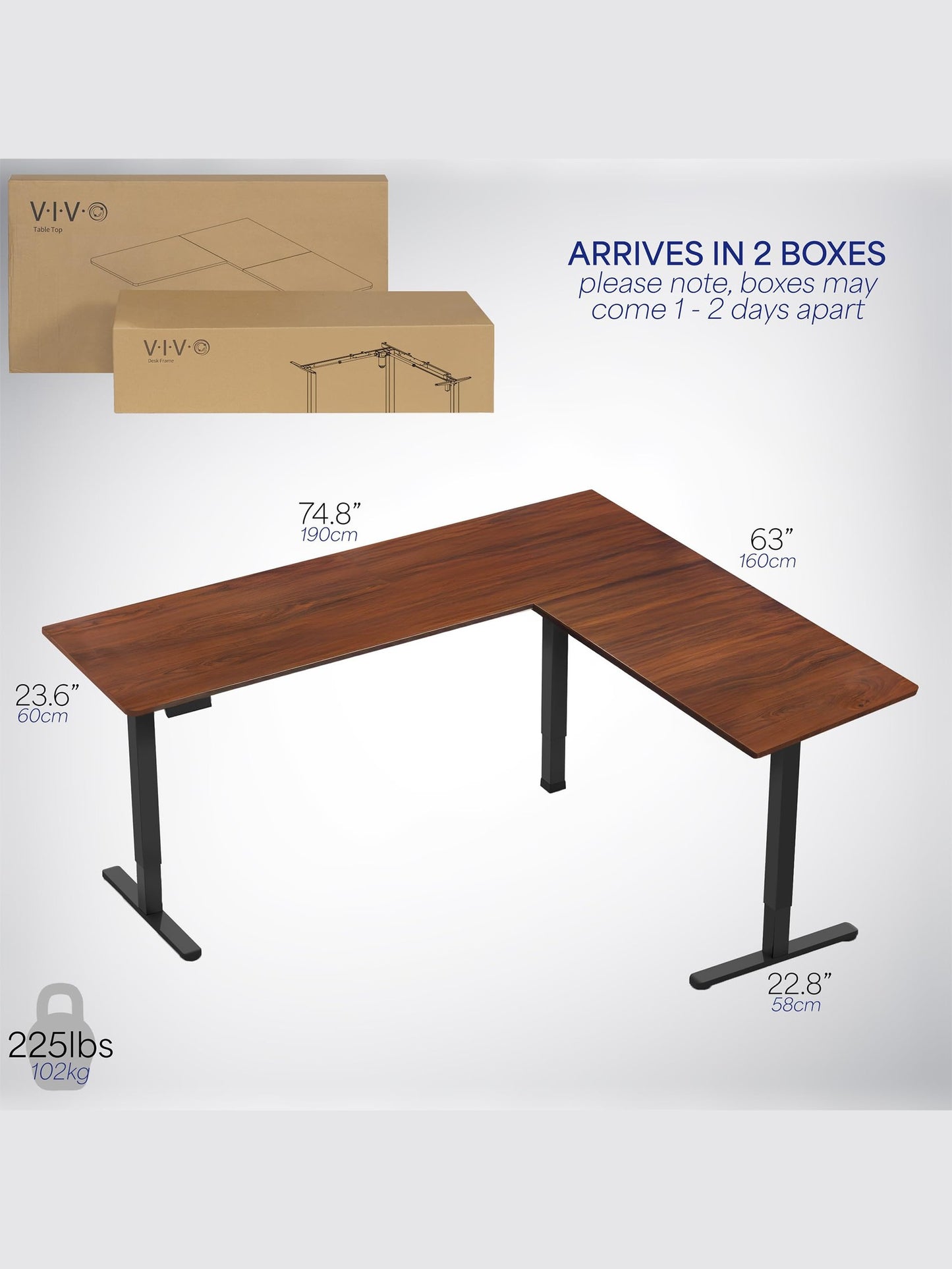VIVO Electric Corner L-Shaped 75 x 63 inch Standing Desk, Height Adjustable, Memory Controller, Dark Walnut Top Black Frame, DESK-E3CTD-75