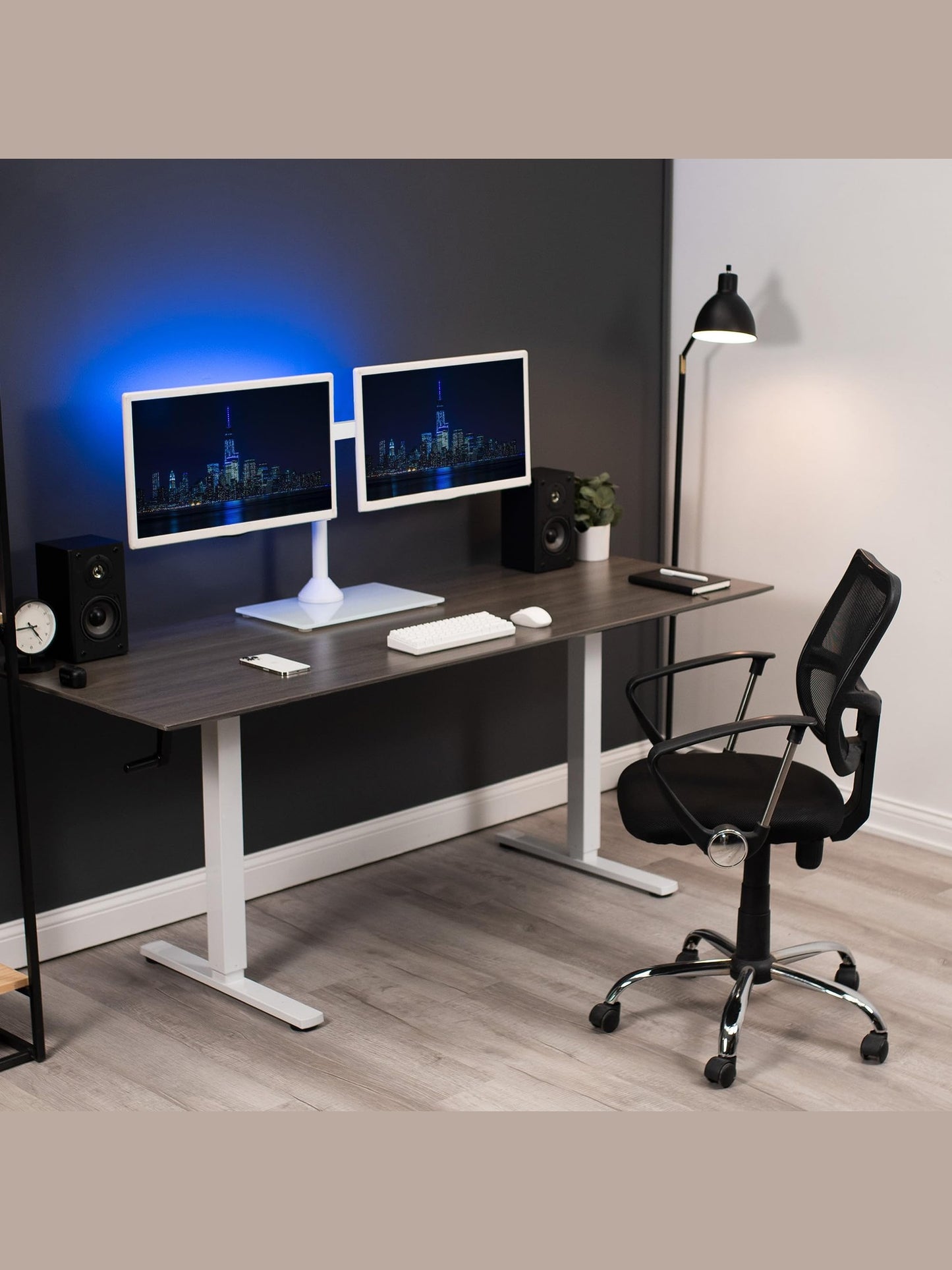 VIVO Freestanding Dual Monitor Stand with Sleek Glass Base and Adjustable Arms, Mounts 2 Screens up to 32 inch and 22 lbs Each, White, STAND-V002FGW