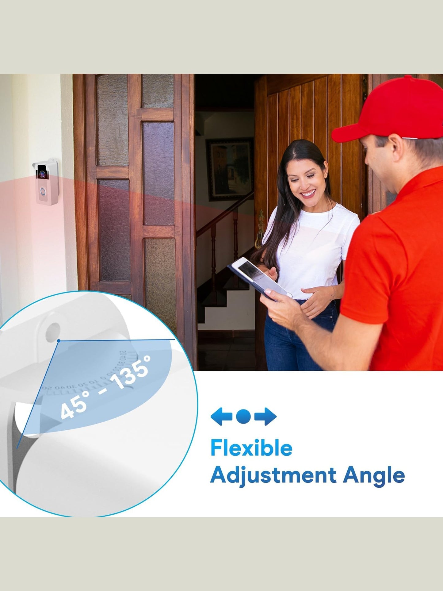 Anti-Theft Doorbell Angle Mount Compatible with Ring/Blink Video Doorbell 1 2 3 Plus 4 Pro 2, Outdoor Camera Mount Holder 45-135 Degree Adjustable, Doorbell Door Mount for Apartments, White