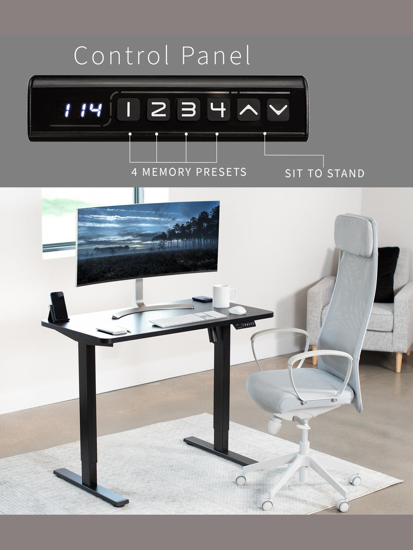 VIVO Electric 43 x 24 inch Standing Desk Workstation, Memory Controller Height Adjustment, 1B Series, One-Piece Black Top, Black Frame, DESK-KIT-1B4B