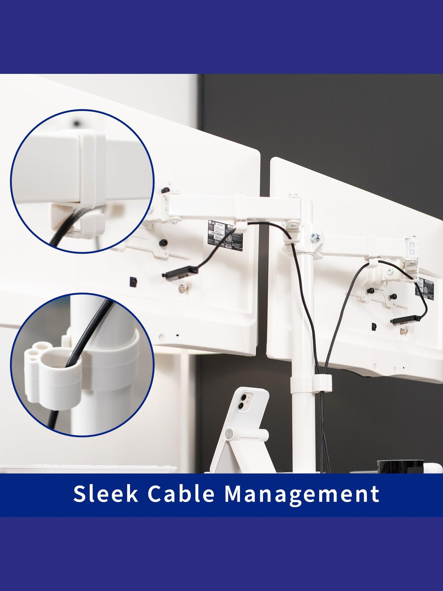 VIVO Freestanding Dual Monitor Stand with Sleek Glass Base and Adjustable Arms, Mounts 2 Screens up to 32 inch and 22 lbs Each, White, STAND-V002FGW