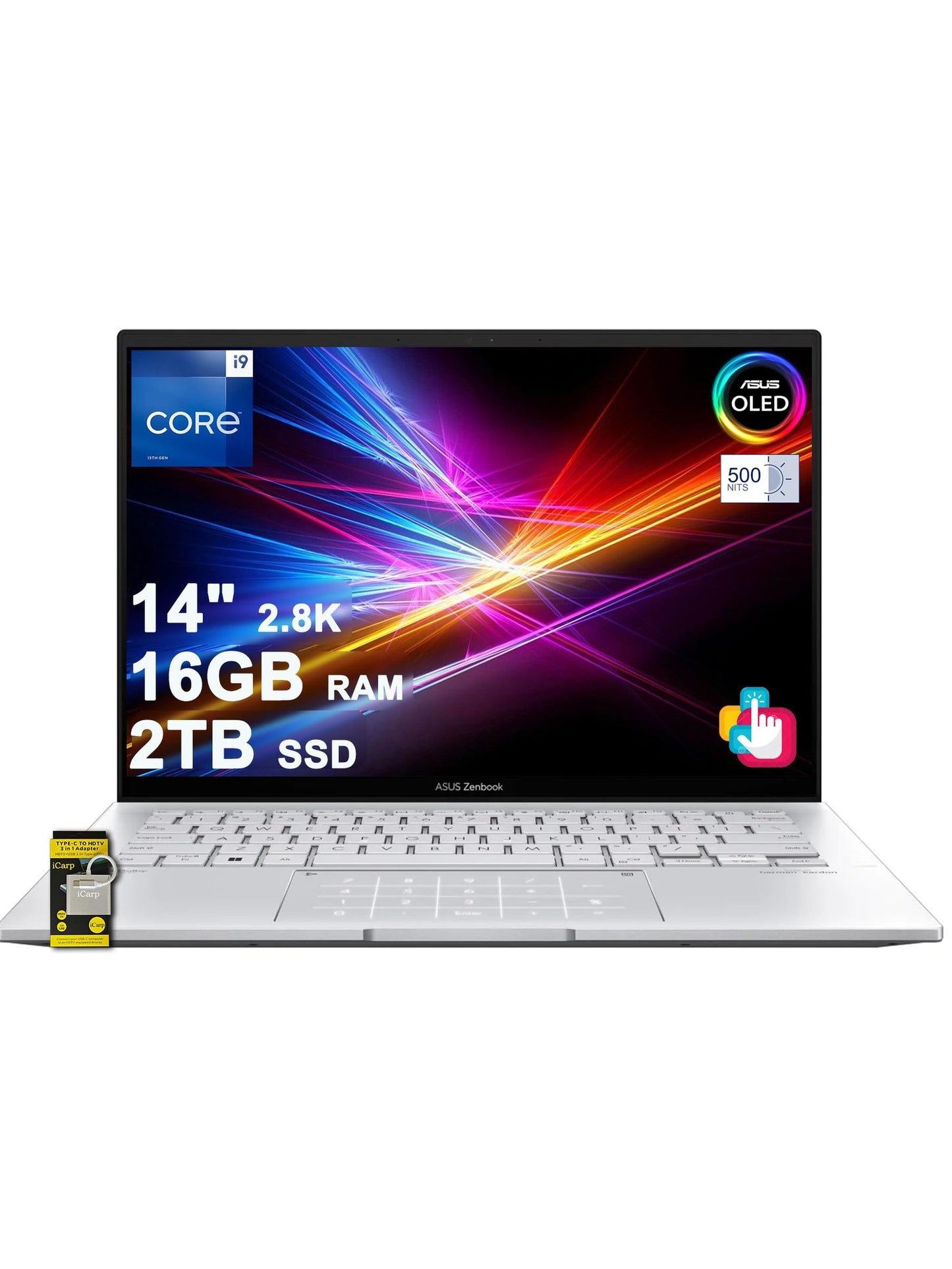 ASUS Zenbook 14 OLED Business Laptop 14" 2.8K 2880x1800 Lumina OLED Touch (500nits, 100% DCI-P3) Intel 14-core i9-13900H 16GB RAM 2TB SSD Fingerprint Backlit Thunderbolt Harman/kardon Win11 w/ICP Hub