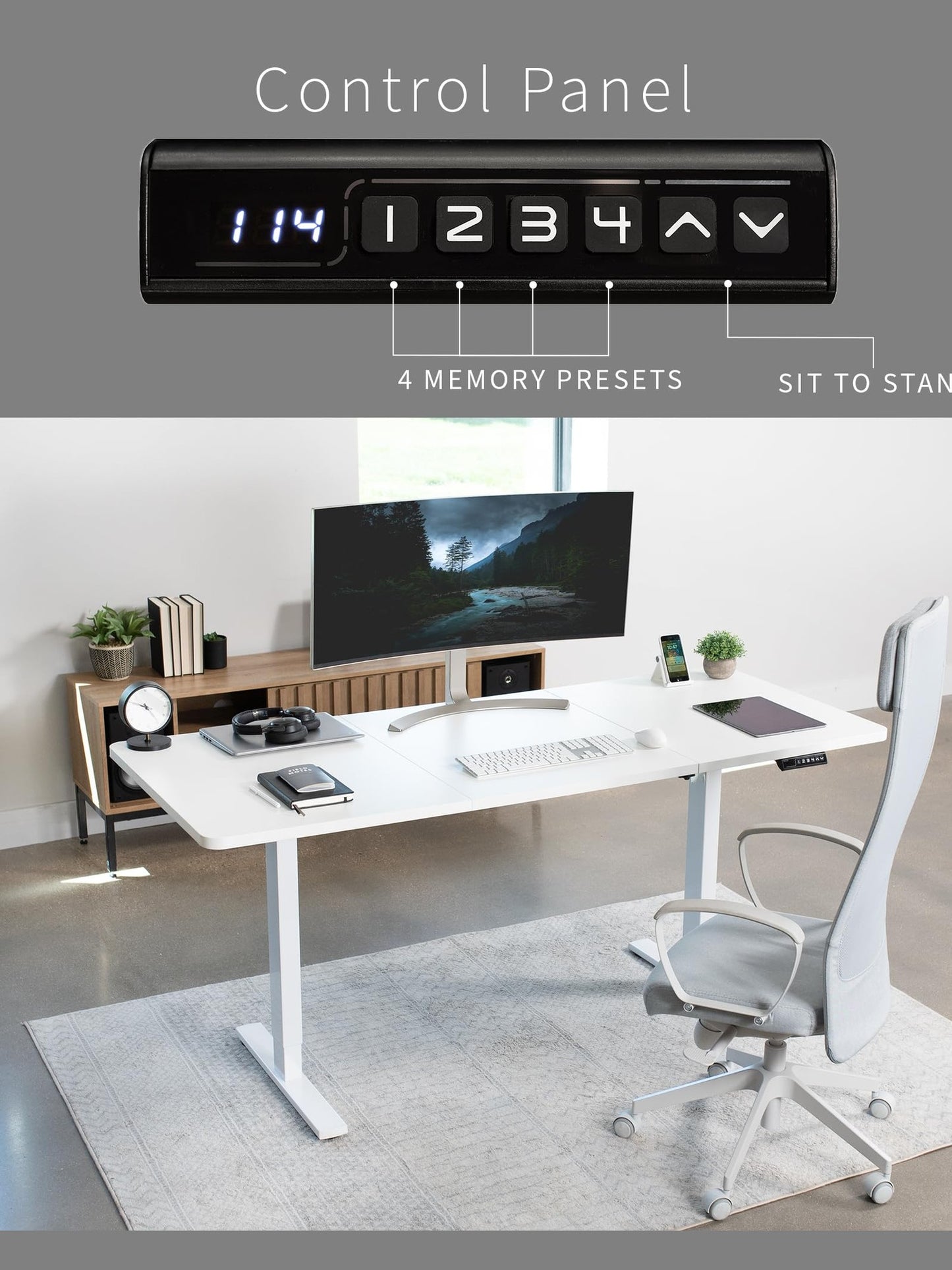 VIVO Electric 71 x 30 inch Standing Desk Workstation, Memory Controller Height Adjustment, 1B Series, White Top White Frame, DESK-KIT-1W7W