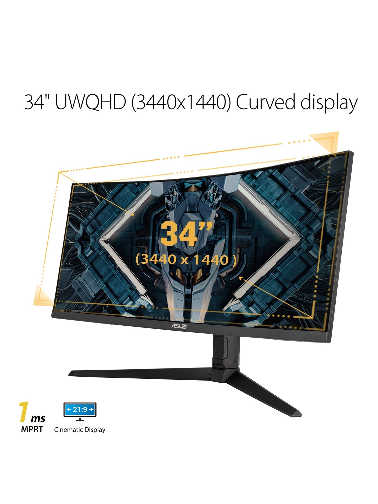 ASUS TUF 34 Inch Curved Gaming Monitor - WQHD (3440x1440), 165Hz, 1ms, Extreme Low Motion Blur, FreeSync Premium, Eye Care, Height Adjustable, DisplayHDR 400, DisplayPort, HDMI, USB - VG34VQL1B