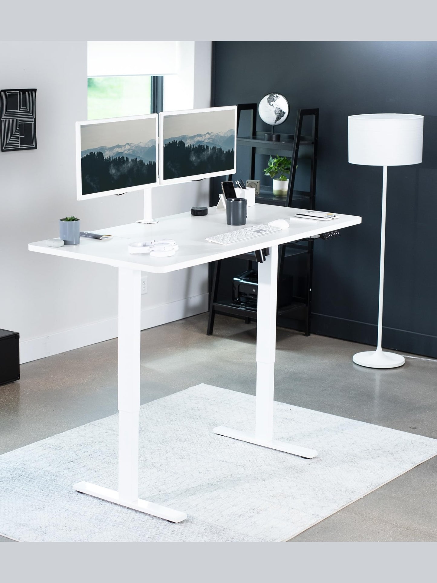 VIVO Electric 60 x 30 inch Standing Desk Workstation, Memory Controller Height Adjustment, 1B Series, White Top White Frame, DESK-KIT-1W6W-30