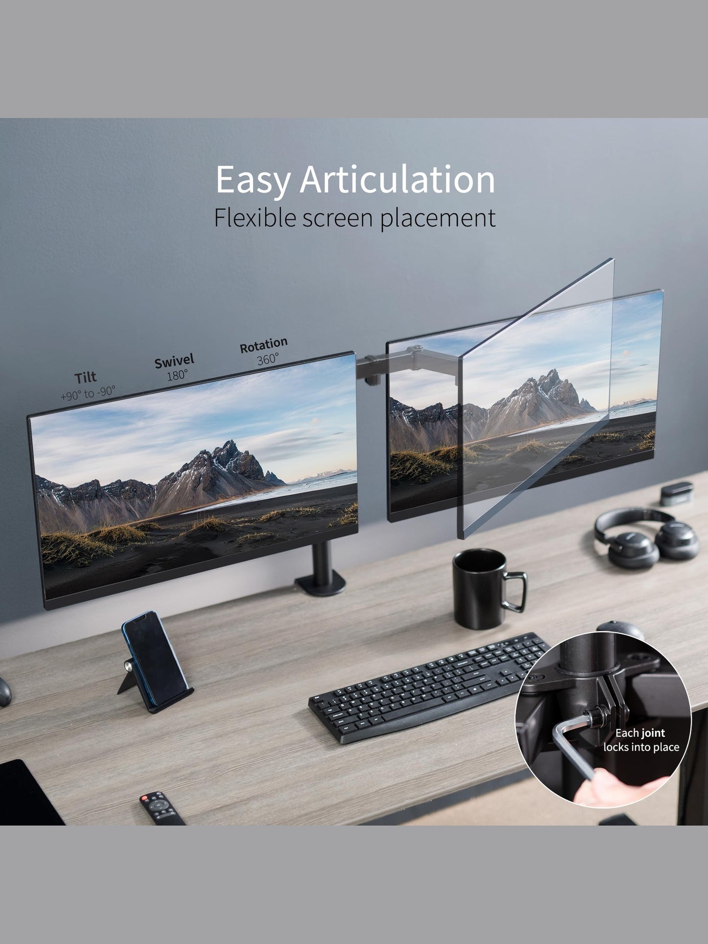VIVO Dual Monitor Desk Mount, Heavy Duty Fully Adjustable Steel Stand, Holds 2 Computer Screens up to 30 inches and Max 22lbs Each, Black, STAND-V002