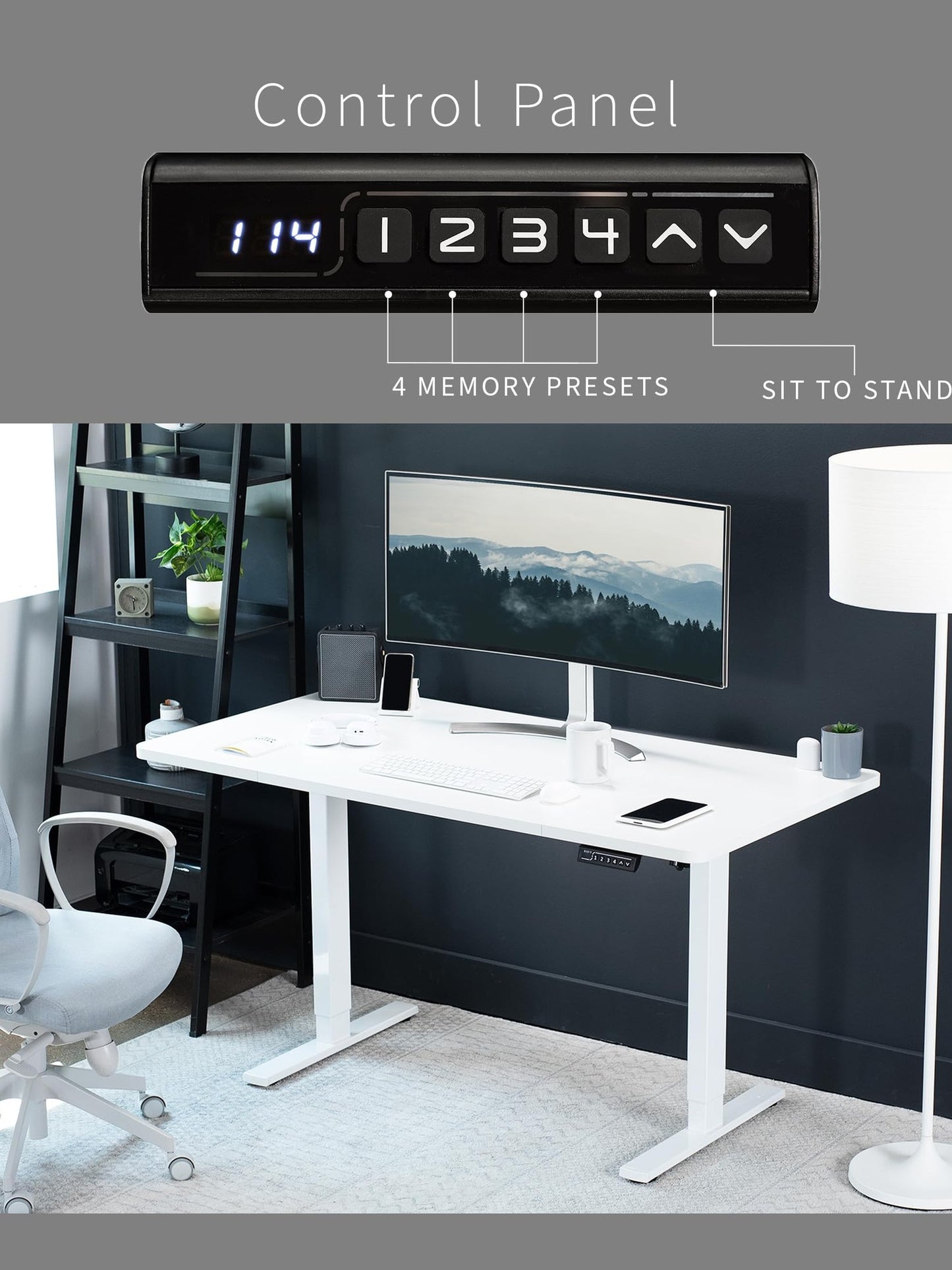 VIVO Electric 60 x 30 inch Standing Desk Workstation, Memory Controller Height Adjustment, 1B Series, White Top White Frame, DESK-KIT-1W6W-30