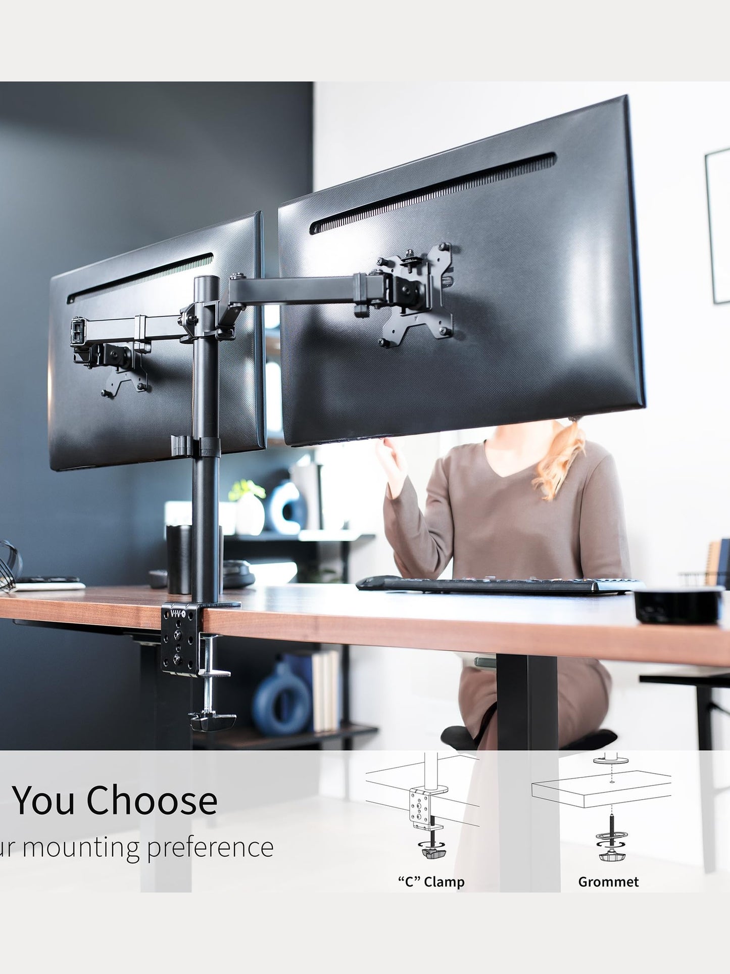 VIVO Dual Monitor Desk Mount, Heavy Duty Fully Adjustable Steel Stand, Holds 2 Computer Screens up to 30 inches and Max 22lbs Each, Black, STAND-V002