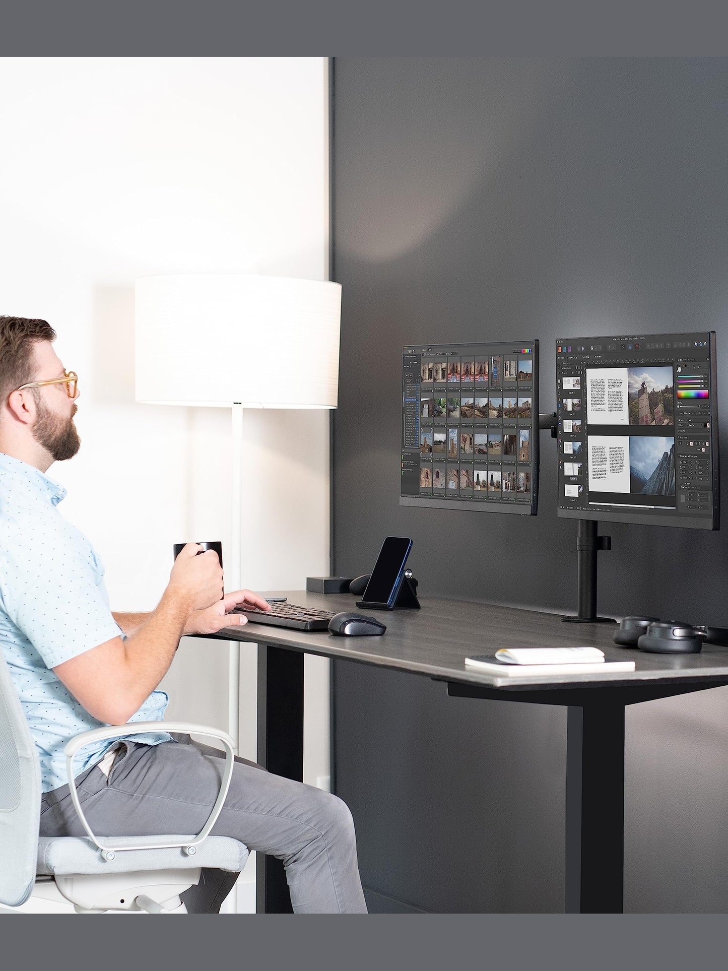 VIVO Dual Monitor Desk Mount, Heavy Duty Fully Adjustable Steel Stand, Holds 2 Computer Screens up to 30 inches and Max 22lbs Each, Black, STAND-V002