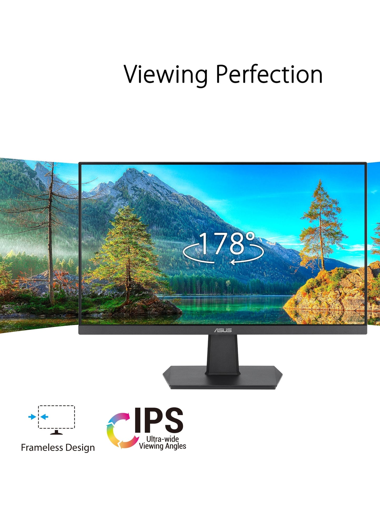 ASUS 27 Inch Monitor - 1080P, IPS, Full HD, Frameless, 100Hz, 1ms, Adaptive-Sync, for Working and Gaming, Low Blue Light, Flicker Free, HDMI, VESA Mountable, Tilt - VA27EHF,Black