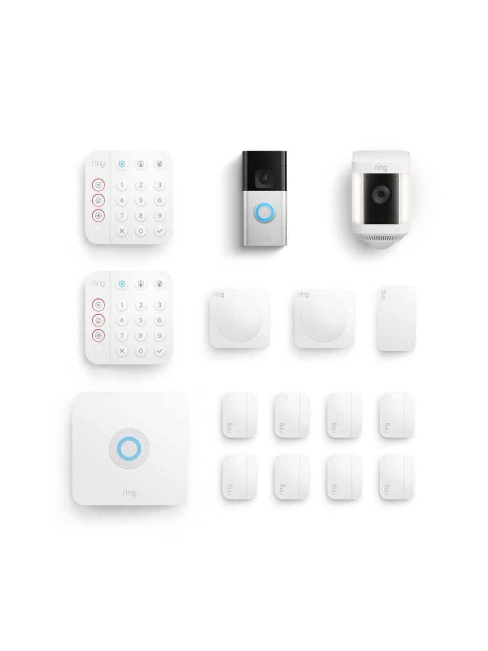 All-new Ring Battery Doorbell Plus with Ring Spotlight Cam Plus, (White) and Ring Alarm 14-Piece (White)