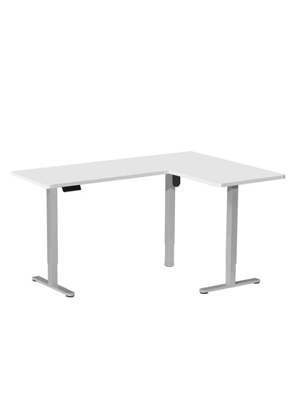VIVO Electric Corner L-Shaped 63 x 55 inch Standing Desk, Height Adjustable, Memory Controller, White Top Gray Frame, DESK-E3CTGW