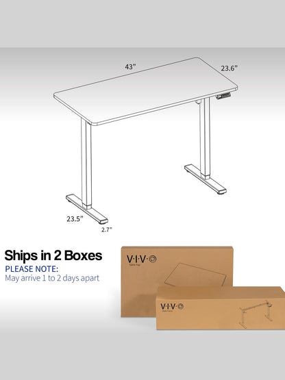VIVO Electric 43 x 24 inch Standing Desk Workstation, Memory Controller Height Adjustment, 1B Series, One-Piece Black Top, Black Frame, DESK-KIT-1B4B