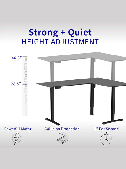 VIVO Electric Corner L-Shaped 63 x 55 inch Standing Desk, Height Adjustable, Memory Controller, White Top Gray Frame, DESK-E3CTGW