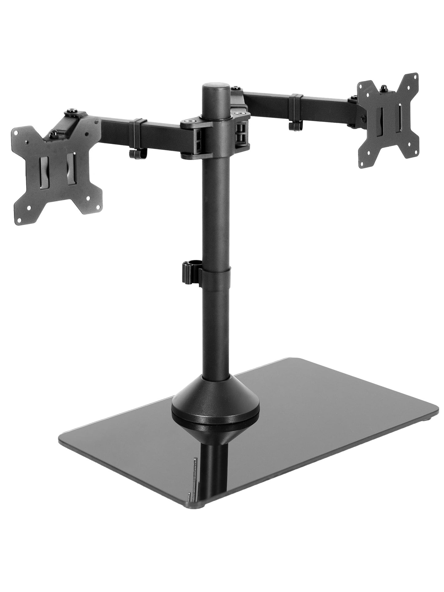 VIVO Freestanding Dual Monitor Stand with Sleek Glass Base and Adjustable Arms, Mounts 2 Screens up to 32 inch and 22 lbs Each, Black, STAND-V002FG