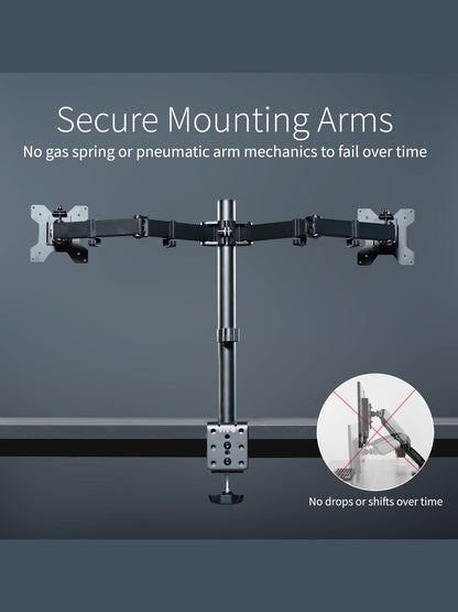 VIVO Dual Monitor Desk Mount, Heavy Duty Fully Adjustable Steel Stand, Holds 2 Computer Screens up to 30 inches and Max 22lbs Each, Black, STAND-V002