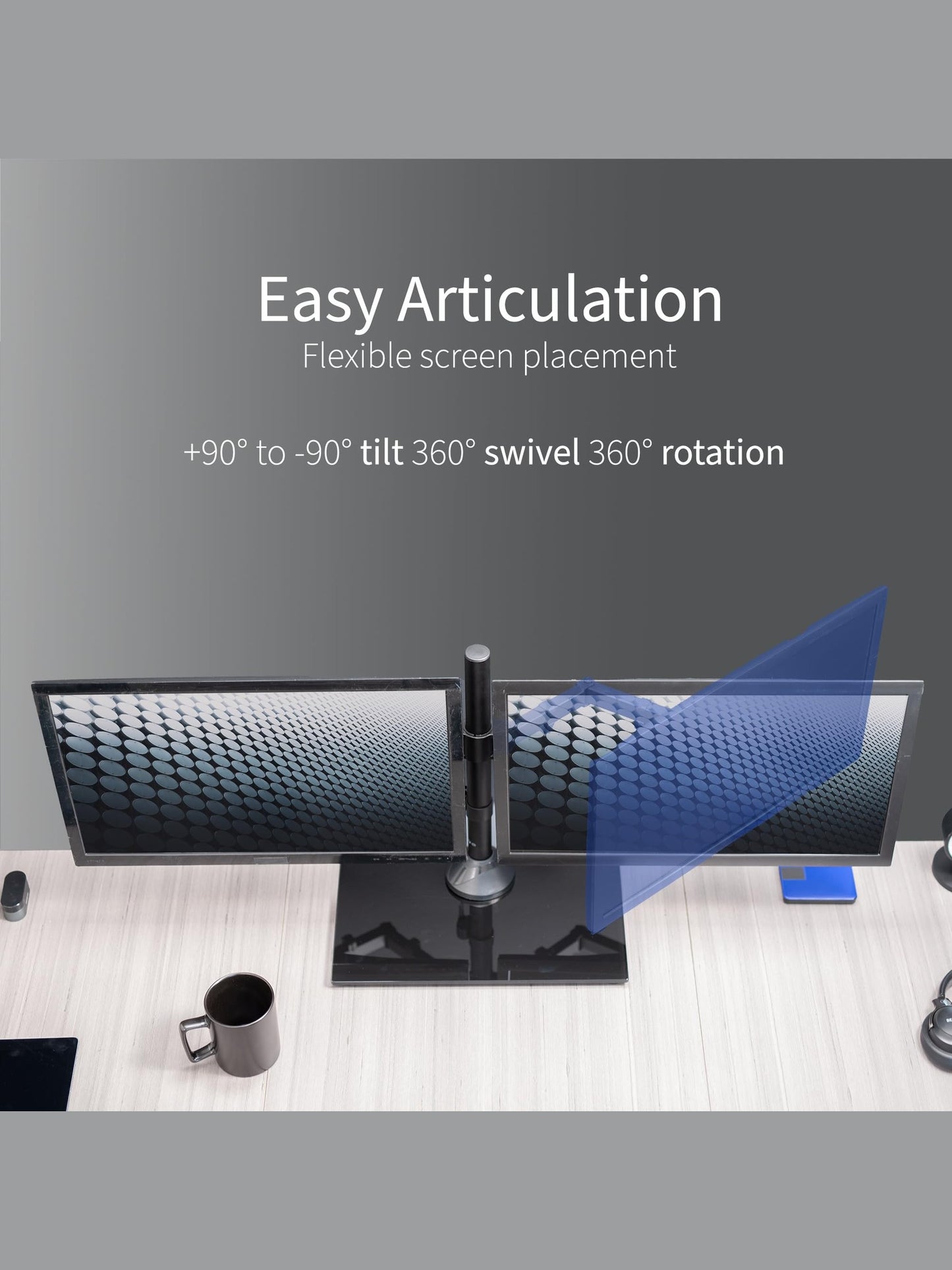 VIVO Freestanding Dual Monitor Stand with Sleek Glass Base and Adjustable Arms, Mounts 2 Screens up to 32 inch and 22 lbs Each, Black, STAND-V002FG