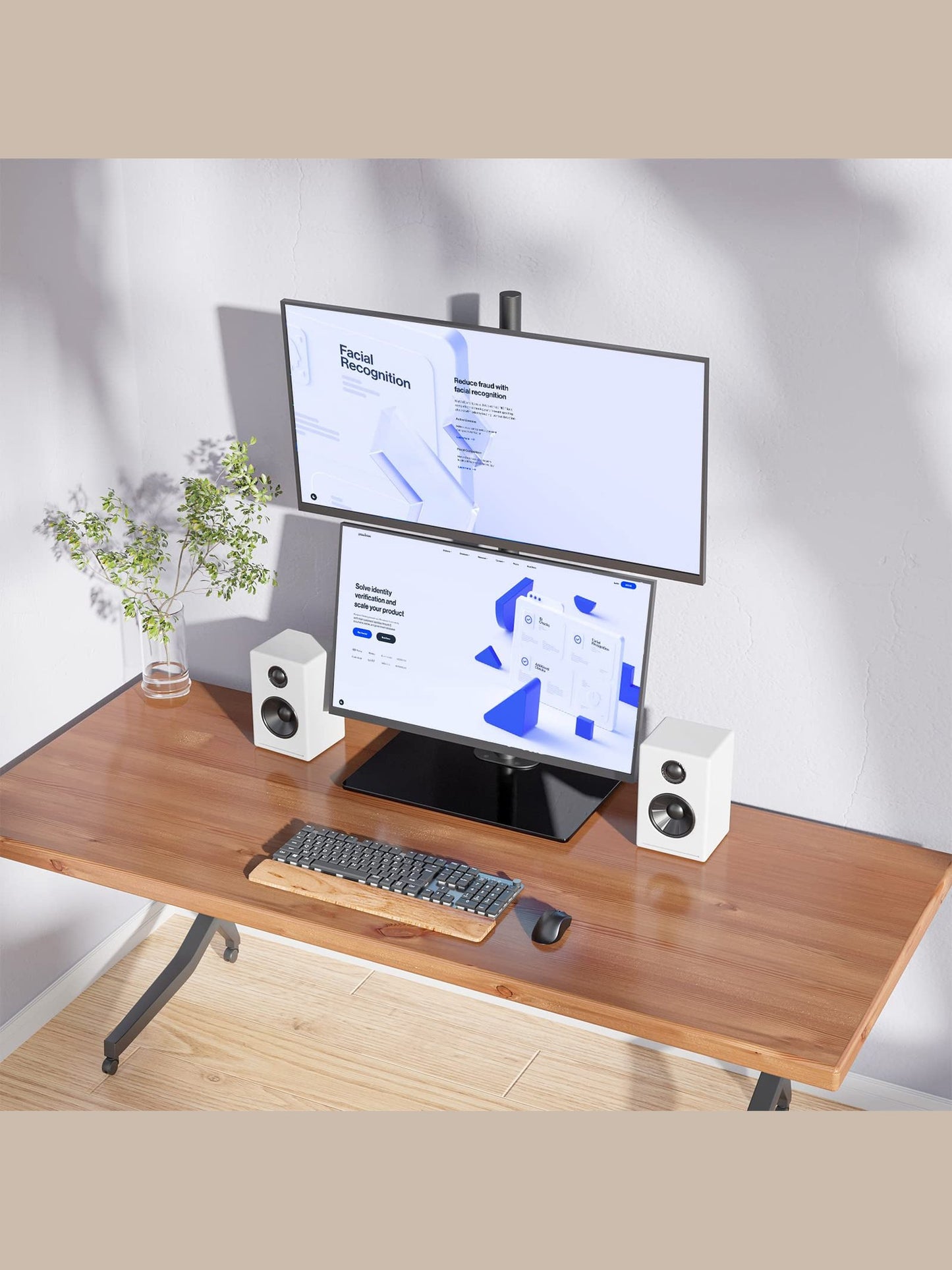 WALI Vertical Dual Monitor Stand, Stack Monitor Mount for 2 Screens Up to 27 Inch,Free-Standing Monitor Riser Desk Mount with Swivel, Tilt, Height Adjustable(GMF002S)