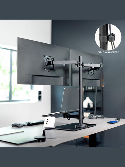 VIVO Freestanding Dual Computer Monitor and Laptop Combo Desk Stand with Glass Base, Fits up to 32 inch Monitors and 17 inch Laptops, Black, STAND-V003FGL