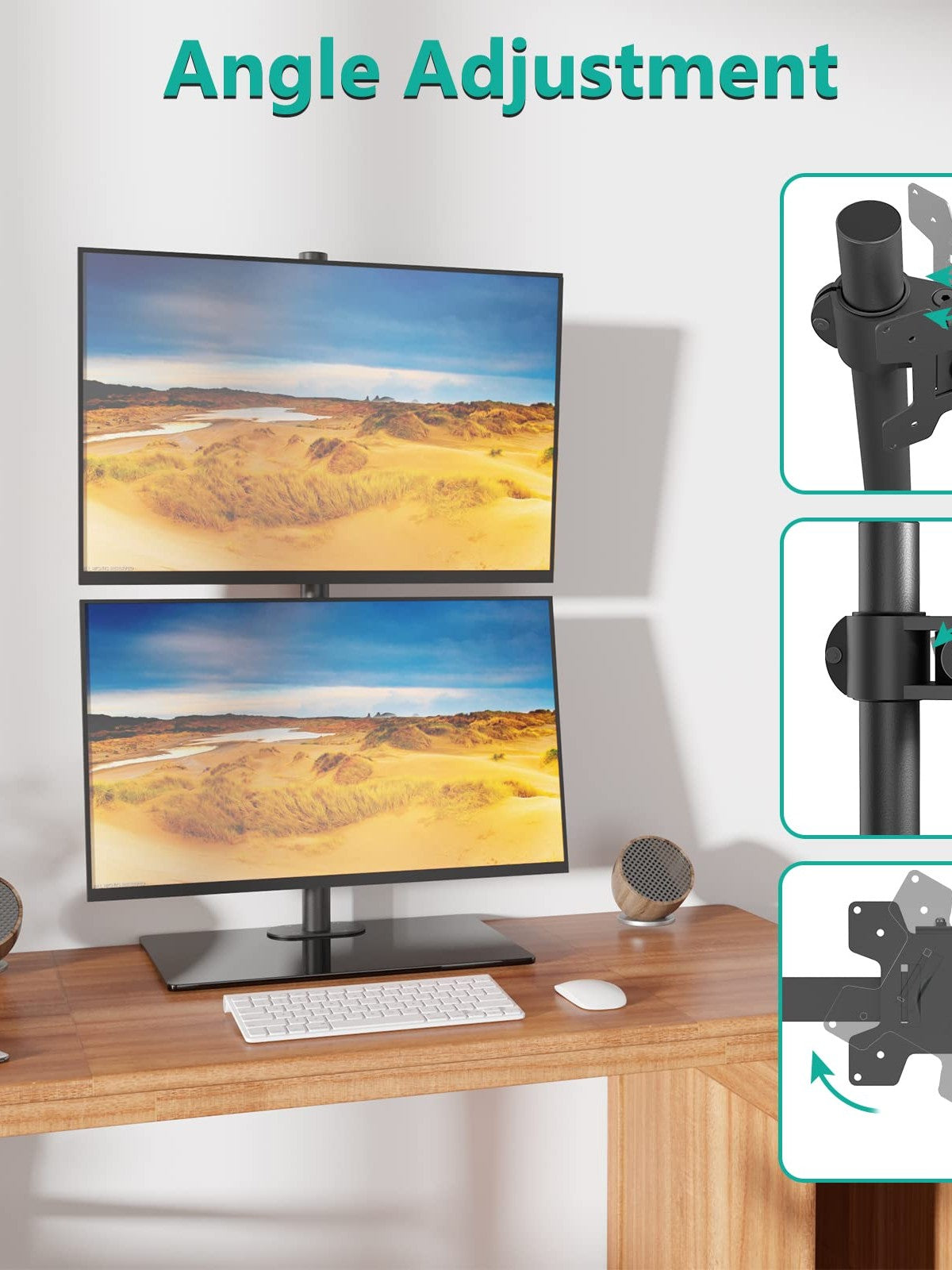 WALI Vertical Dual Monitor Stand, Stack Monitor Mount for 2 Screens Up to 27 Inch,Free-Standing Monitor Riser Desk Mount with Swivel, Tilt, Height Adjustable(GMF002S)