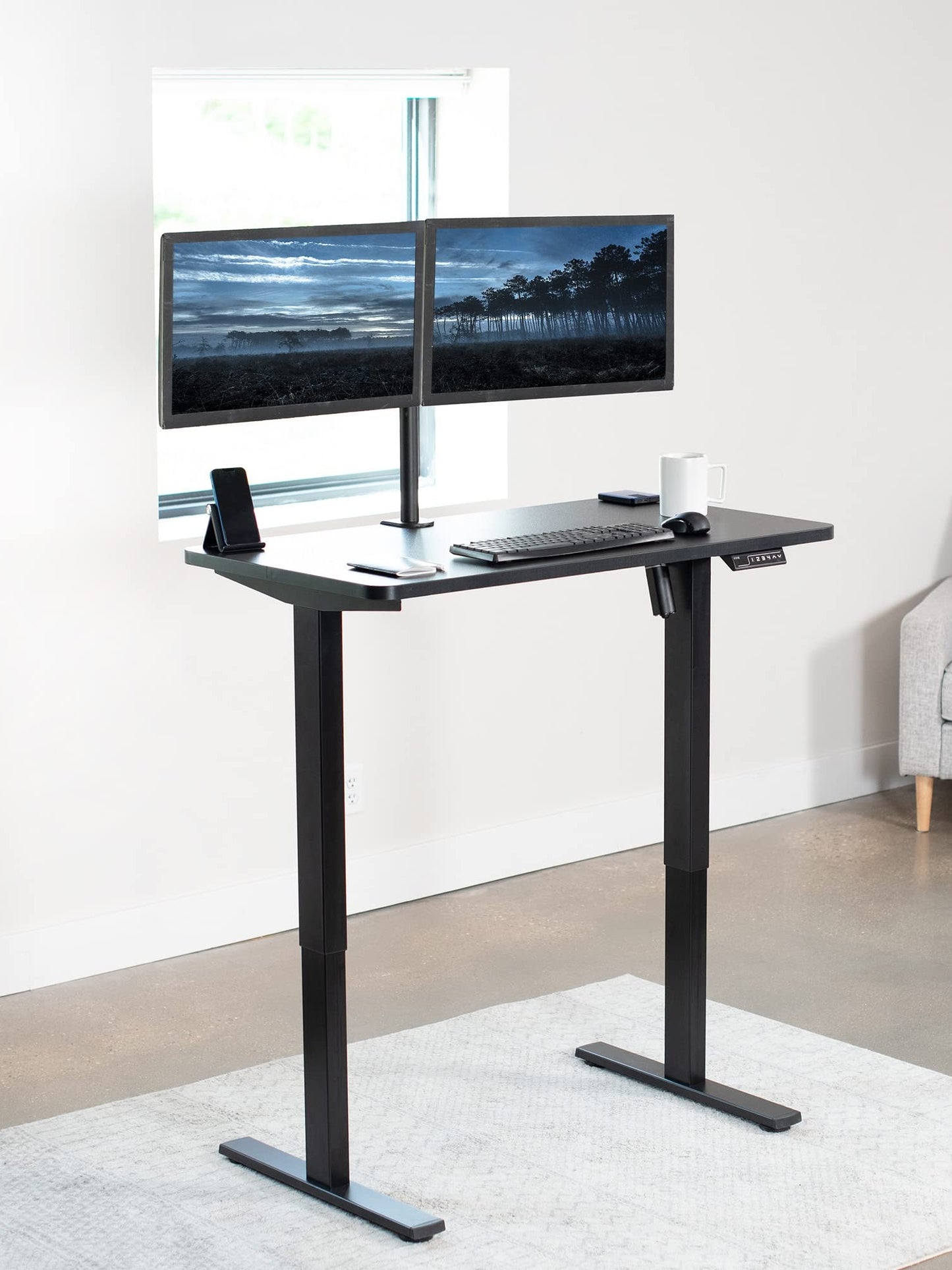 VIVO Electric 43 x 24 inch Standing Desk Workstation, Memory Controller Height Adjustment, 1B Series, One-Piece Black Top, Black Frame, DESK-KIT-1B4B