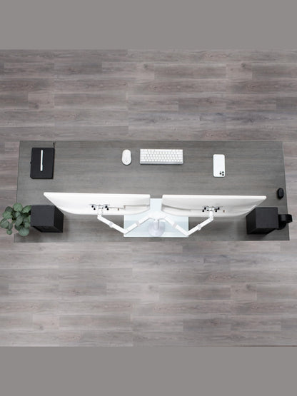 VIVO Freestanding Dual Monitor Stand with Sleek Glass Base and Adjustable Arms, Mounts 2 Screens up to 32 inch and 22 lbs Each, White, STAND-V002FGW