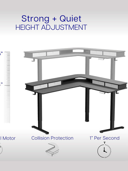 VIVO Electric 2-Tier Corner L-Shaped 63 x 55 inch Standing Desk, Height Adjustable, Memory Controller, Black Top Black Frame, Dark Gray Drawers, DESK-E3CVB